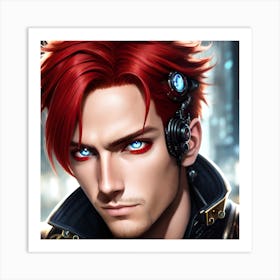 Surreal sci-fi anime cyborg limited edition 7/10 different characters Red haired antagonist Art Print