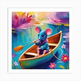 Elodie Paints A Little Mouse In A Rowboat Using Bright Colors Flowers Water And An Abstract Backg 855839658 Art Print