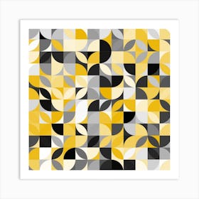 Abstract Yellow And Grey Geometric Pattern Art Print