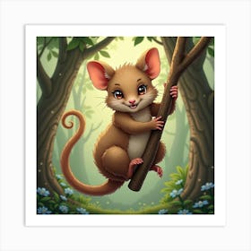 A Charming Marsupial Possum Hanging From A Tree 1 Art Print