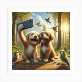 Cute Dogs Taking A Selfie Art Print
