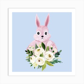 Bunny And Flower Wreath Square Art Print