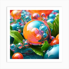 3d Bubbles Colors Dimensional Objects Illustrations Shapes Plants Vibrant Textured Spheric (8) 3 Art Print