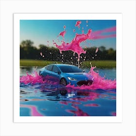 Car Splashing In Water 1 Art Print