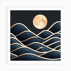 Moon And Waves 58 Art Print