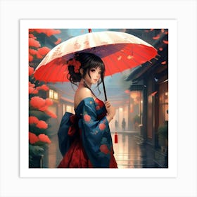 Japanese girl with umbrella Art Print