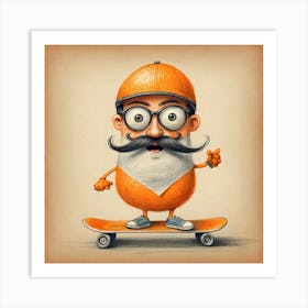 Orange Man On Skateboard 2 Art Print