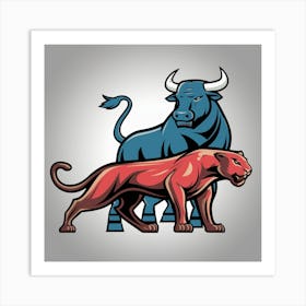 Bull And Panther Art Print