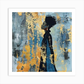 Woman In Blue And Gold 1 Art Print