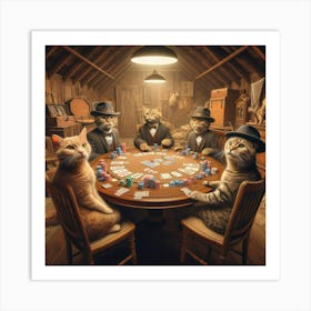 Cats At The Poker Table Art Print