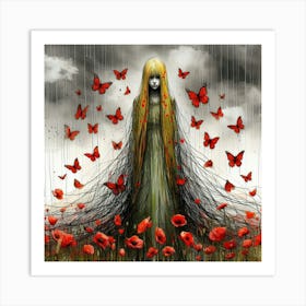 Poppies And Butterflies 4 Art Print