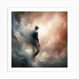 Man Walking Through The Clouds Art Print