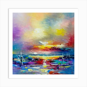 Sunset at sea Original Oil painting by Liubov Kuptsova Art Print