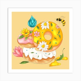 Donuts And Flowers Art Print