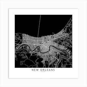 New Orleans Black And White Map Square Art Print