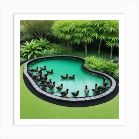 Piscina Con Patitos Negro Art Print