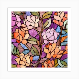 Stained Glass Background,Floral Stained Glass Digital Papers Art Print