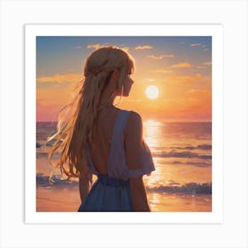 Anime Girl Looking At Sunset Art Print