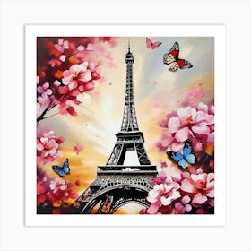 Eiffel Tower With Butterflies 1 Art Print