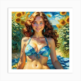 Sunflower Girlguf Art Print