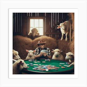 Poker Game With Sheep Art Print