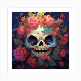 Skull With Roses 1 Art Print