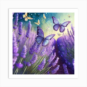 Lavender Field With Butterflies Art Print