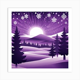 Purple Christmas Night, Christmas concept art, Christmas vector art, Vector Art, Christmas art, Christmas, purple night, moon Art Print