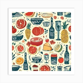 Foodie Traveler A Delicious Pattern Featuring Iconic Dishes From Different Countries Art Print