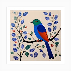 Gond Art India, Bird On a Branch, folk art, 149 Art Print