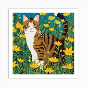 Cat In The Meadow 1 Art Print