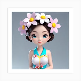 Chinese Girl With Flowers Art Print