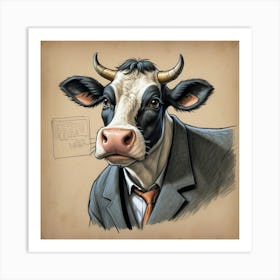 Cow In Business Suit 2 Art Print