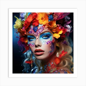 Beautiful Young Woman With Colorful Makeup Art Print