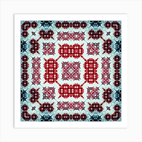 Red And Blue Floral Pattern Art Print