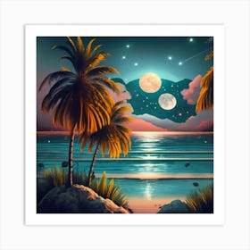 Bright Full Moon With The Sea In The Middle Of T Art Print