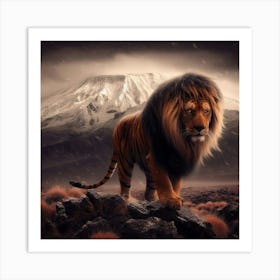 Lion In The Snow Art Print