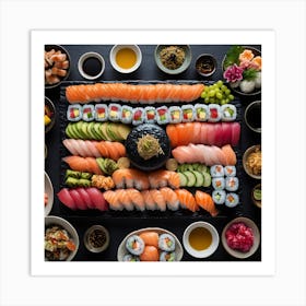 Sushi Platter On A Black Background Art Print