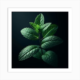 Mint Leaves On Black Background 2 Art Print