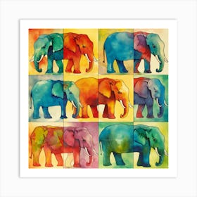 Elephants In Watercolor Art Print