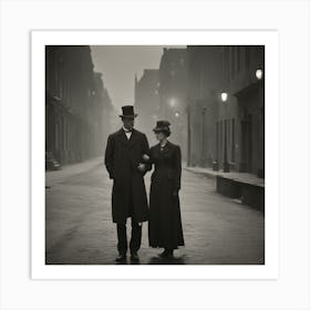 Man And Woman Walking Down The Street Art Print