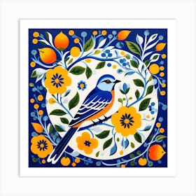 Talavera Pottery Mexico, Bird On a Branch, folk art, 117 Art Print