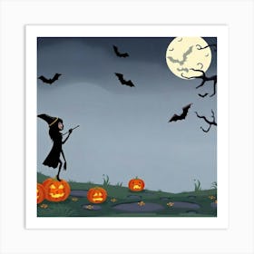 Moonlit Spells: A Witch’s Halloween Under the Full Moon Art Print