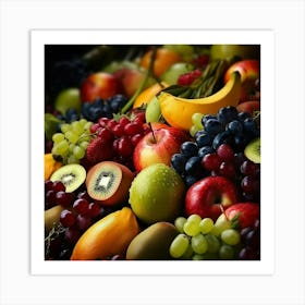 Banana Grapes Kiwi Fresh Healthy Fruits Art Print