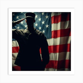Soldier Saluting American Flag 2 Art Print