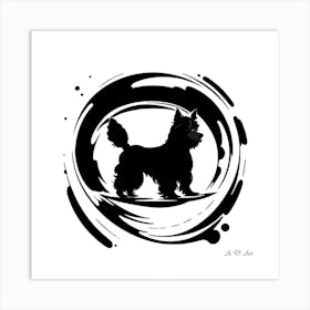 Poodle In Water Circle Illustration Black And White Art Print