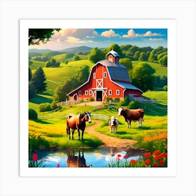 Farm With Cows Art Print