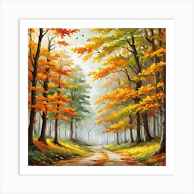 Forest In Autumn In Minimalist Style Square Composition 295 Art Print