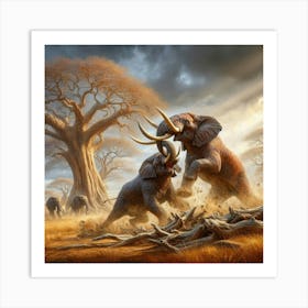 Elephants Fighting 5 Art Print