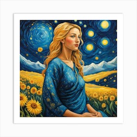 Beautiful Lady Starry Night Art Print
